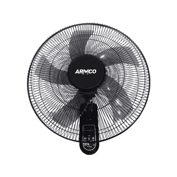 18" Wall fan with Remote control, Powerful motor with over heating protection, 3 Speed, 7.5 Hour Timer, Ultra Low Noise, High efficiency 5 Spoke Blade System. 65W.