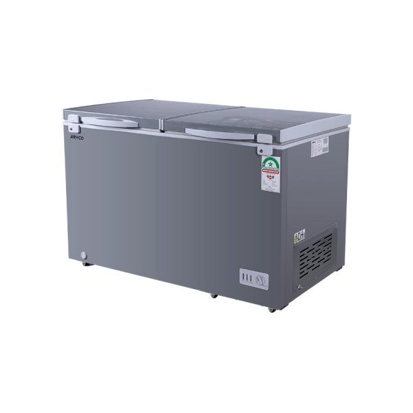 Chest freezer, AF-C38(K) 342L Net (402L Gross), Double Door, Cool Pack, Step-inn Type, Inner Glass door for double Insulation, Super Silent Tropicalised Compressor, Compressor Fan, CFC Free, External Condenser, EPRA Compliant.