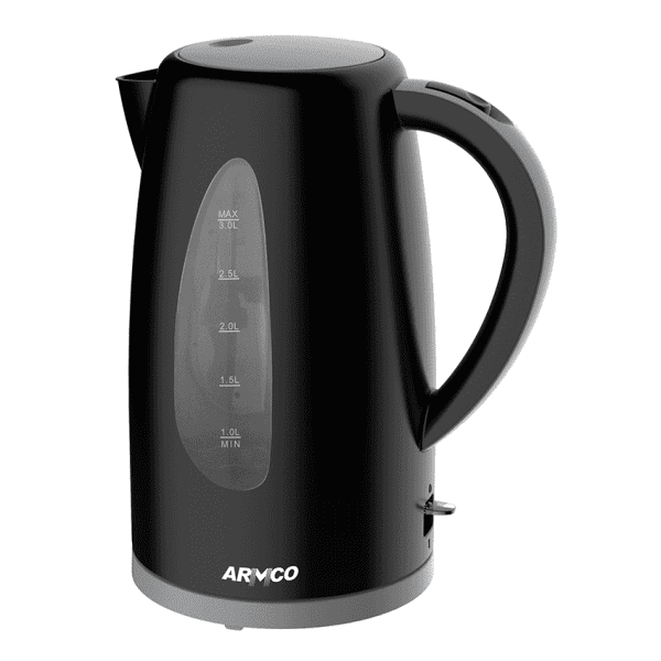 AKT-305LED - 3.0L, Plastic Cordless Kettle 360?, Dual External water level indicator, filter, overheat protection, indicator pilot light, Dual LED On/Off, 2200W, Black.