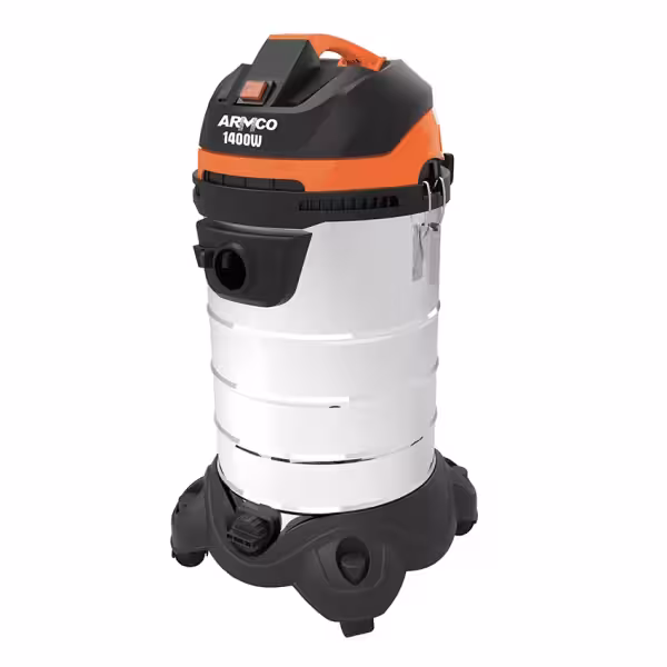 ARMMCO 30L Wet And Dry Drum Type, Big Drum Capacity, Tough Stainless Steel exterior Body, High Quality Castor Wheels, HEPA Filter, Safety Swich, Blow Function, 5M Cable, 1400w