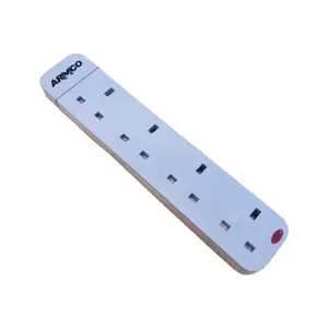 4 Way Extension Socket with Surge Protection, 1.8M Cord, safety shutter, Grey Casing