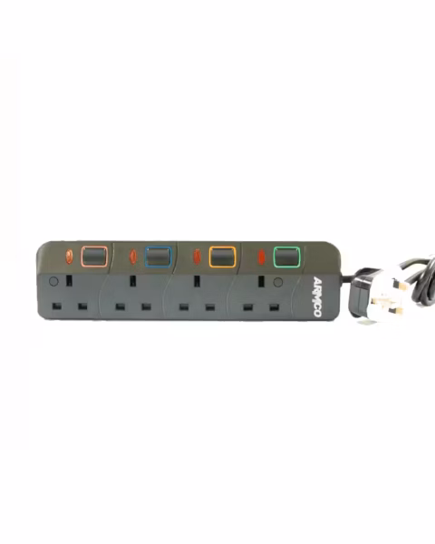 4 Way Extension Socket with Surge Protection, 1.8M Cord, Individual switches for Extra protection.