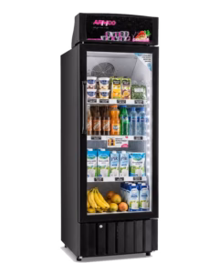 asc-280 - showcase cooler, glass door, no frost refrigerator, (12.0cu.ft.g) 280l, single door double layer vacuum glass, with lock and key.