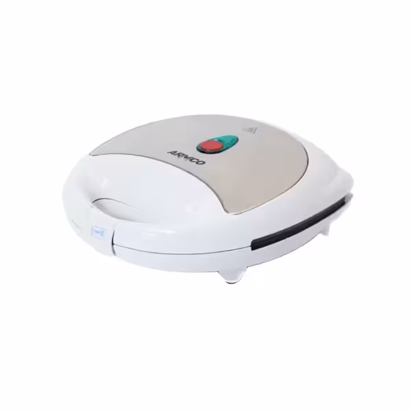 Sandwich Maker, 2 Slice,Non-Stick Triangle Plate, Large Bread, heats fillings and seals edges efficiently, cool touch housing, perfect locking system,Rubber grip feet, On and Ready indicator light, White with Stainless Steel, 750w