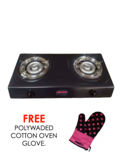 gc-8280p3 - 2 burner tabletop gas cooker, golden iron cap, enamel pan support, free 2m pipe.