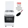 gc-f5531px(w) - 3gas + 1electric, static electric oven/grill 50x50, thermostat, lamp, metal lid, rotisserrie, double glass oven door, button ignition, 1 grid, 1 tray, adjustable feet, white.