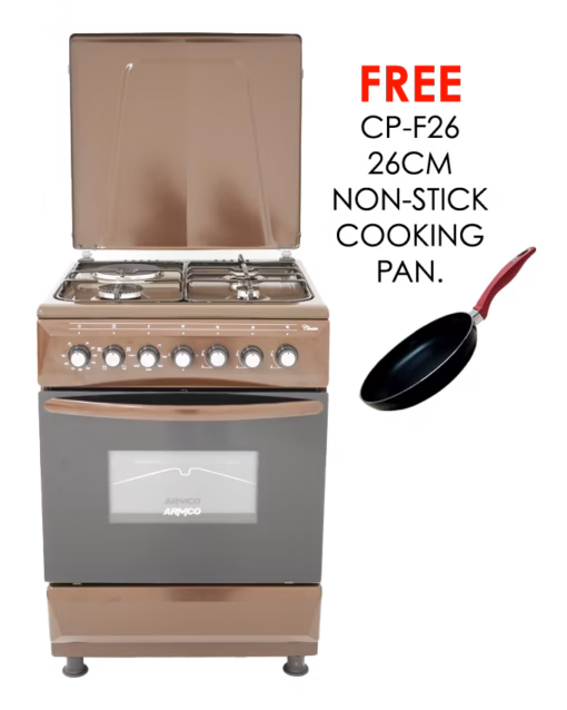 gc-f6631fx(br) - 3gas+1electric (180mm large plate), 60x60 oven+grill, one touch auto ignition, thermostat, lamp, metal lid, rotisserie, mechanical timer, double glass oven door, grid, 1 tray, adjustable feet, brown.