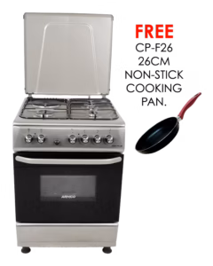 gc-f6631px(ss) - 3gas+1electric(180mm-2000w rapid plate), 60x60 oven+grill, button ignition, thermostat, lamp, metal lid, mechanical timer, double glass oven door, 1 grid, 1 tray, adjustable feet, 304ss high quality stainless steel body.