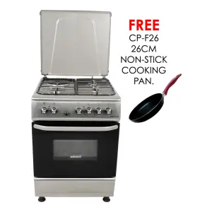 gc-f6631px(ss) - 3gas+1electric(180mm-2000w rapid plate), 60x60 oven+grill, button ignition, thermostat, lamp, metal lid, mechanical timer, double glass oven door, 1 grid, 1 tray, adjustable feet, 304ss high quality stainless steel body.