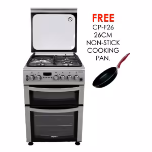 gc-f6631zx2d2(sl) - 3gas+1electric, 60x60 full convection double oven+grill, 1 wok, 1 rapid hp (180mm - 2000w), flame failure device, rotisserie, smart timer, cast iron pan supports with matt enamel burner caps, utensil apparatus for glass lid, silver.