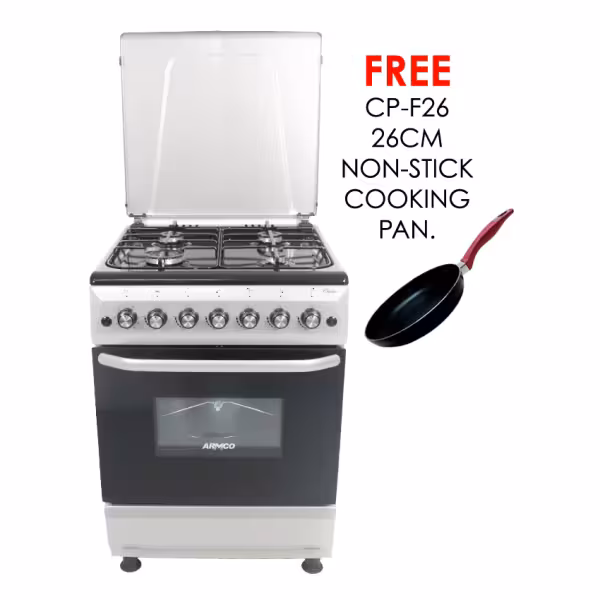 gc-f6640fx(sl) - 4gas, 60x60 gas oven+grill, button ignition , oven lamp, rotiserrie, mechanical timer, metal lid, double glass oven door, 1 grid, 1 tray, 1 extra deep tray, adjustable feet, silver.