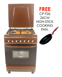 gc-f6640fx(tdf) - 4gas, 60x60 gas oven+grill, button ignition , oven lamp, rotiserrie, mechanical timer, metal lid, double glass oven door, 1 grid, 1 tray, 1 extra deep tray, adjustable feet, tdf.