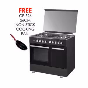gc-f9642fbt2(bk) 4gas(1 wok sabaf burner + 1 small + 2 medium sabaf burners) +2 electric(1x145 + 1x180), 60cm x 90cm, rapid hot plate, electric oven, eu standard flame failure device, one touch auto ignition, ss304 non magnetic stainless steel top.