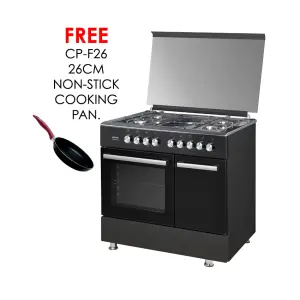 gc-f9642fbt2(bk) 4gas(1 wok sabaf burner + 1 small + 2 medium sabaf burners) +2 electric(1x145 + 1x180), 60cm x 90cm, rapid hot plate, electric oven, eu standard flame failure device, one touch auto ignition, ss304 non magnetic stainless steel top.