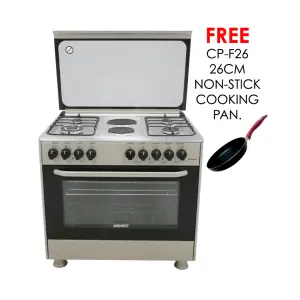 gc-f9642jw2(sl)- 4gas+2 electric (1x145 + 1x180) rapid, 60x90 full function turbo convection oven, thermostat control, 1 rapid plate, 1 triple wok burner, eu standard flame failure device, rottiserrie,1 grid, 2 tray, 1 round tray, glass lid with profile, mechanical timer, ss304 non magnetic stainless steel top, silver, sabaf italian burners.