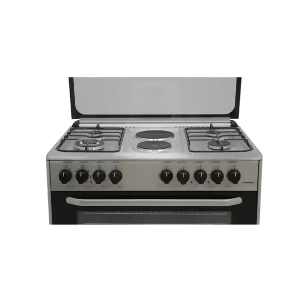 4Gas+2 Electric (1x145 + 1x180) RAPID, 60X90 Full Function Turbo Convection Oven, Thermostat control, 1 Rapid Plate, 1 Triple Wok Burner, Eu Standard Flame Failure Device, Rottiserrie,1 Grid, 2 Tray, 1 Round Tray, Glass Lid with profile, Mechanical Timer, SS304 Non Magnetic STAINLESS STEEL TOP, SILVER, Sabaf Italian Burners