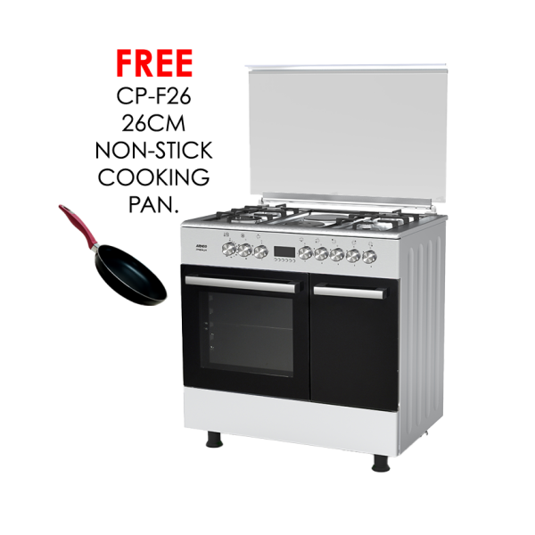 gc-f9642zbt2(ss) 4gas+2electric(1x145 + 1x180), 60x90 full function turbo convection oven, 1 rapid plate, 1 triple wok burner, cast iron pan supports, eu standard flame failure device, one touch auto ignition, digital timer, sabaf italian burners.