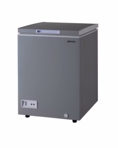Armco chest freezer 93L Nett (102L Gross), Cool Pack , Step-inn Type, Silver Aluminium interior, Lock & Key, Interior Lamp, 1 Basket, High efficiency insulation, Super Silent Tropicalised Compressor, Wheels, CFC Free, External Condenser, ERC Compliant.