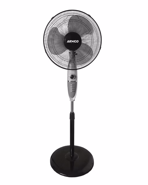 AFS-16AS2 - 16" Round Base Stand Fan, 3 Speed, 120 min Timer,Full copper Motor, Motor over- temperature safety protection, Low noise design, 3 spoke blade design for greater throw, Silver and Black.