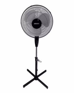 AFS-16ECO - 16" Cross Base Stand Fan, 3 Speed, Motor Over temperature safety protection, Low noise design, 3 Spoke blade design for greater throw., Black and Silver, 45W.