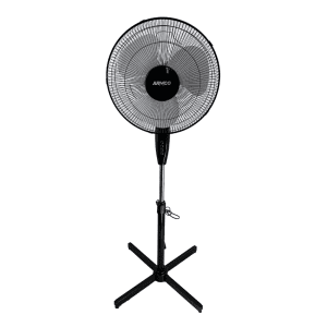 AFS-16ECO - 16" Cross Base Stand Fan, 3 Speed, Motor Over temperature safety protection, Low noise design, 3 Spoke blade design for greater throw., Black and Silver, 45W.