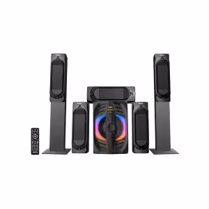 AHT-10325TB - 5.1 Ch, 10.0" Sub Woofer, 2 Tall Boy Speakers, 3 Satellite speakers, 14000W PMPO, USB, SD CARD, FM Radio, High power output 400W ( 250w + 30wx5 r.m.s), Remote Control, Attractive fluorescent with Bluetooth Function.