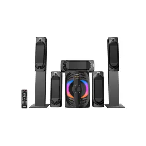 AHT-10325TB - 5.1 Ch, 10.0" Sub Woofer, 2 Tall Boy Speakers, 3 Satellite speakers, 14000W PMPO, USB, SD CARD, FM Radio, High power output 400W ( 250w + 30wx5 r.m.s), Remote Control, Attractive fluorescent with Bluetooth Function.