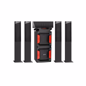 AHT-10375TB - 5.1 Ch, 10.0" Sub Woofer, 4 Tall Boy Speakers, 1 Satellite speakers, 17500W PMPO, USB, SD CARD, FM Radio, High power output 450w ( 300w + 30wx5 r.m.s), Remote Control, Attractive LED with Bluetooth Function.