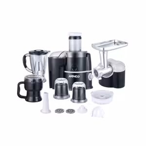 AJB-2000GD-Food Factory: 11-in-1, Juicer, Blender (unbreakable), Grinder, Mincer, Slicer, Shredder, Wet&Dry Mill, Filter, Chopper, Citrus Juicer, 500W, Elegant Silver and Black Finish.