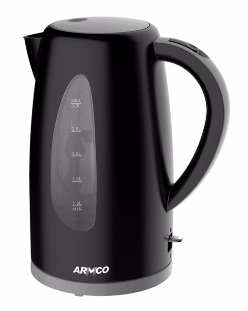 AKT-305LED - 3.0L, Plastic Cordless Kettle 360?, Dual External water level indicator, filter, overheat protection, indicator pilot light, Dual LED On/Off, 2200W, Black.