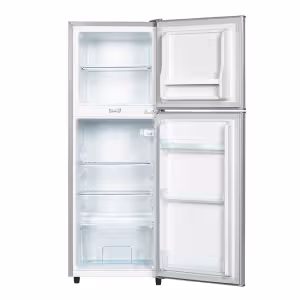 arf-d178g(sl) - refrigerator, 118l, 2door, cool pack, interior lamp, 2 strengthened wire shelves, crystal vegetable crisper, toughened freezer shelves, egg tray, lock and key, external handle, external condenser, silver.