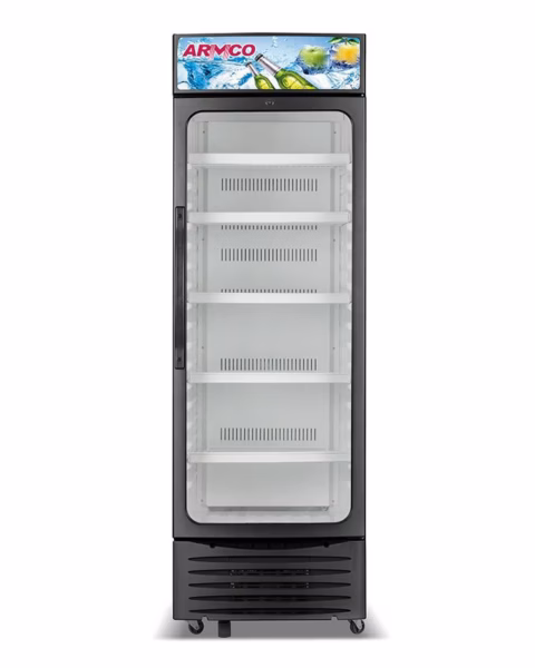 ASC-350CH - Showcase Cooler, Glass door, No Frost Refrigerator, (14cu.ft.g) 350L, Single door Double Layer Vacuum Glass, with lock and key.
