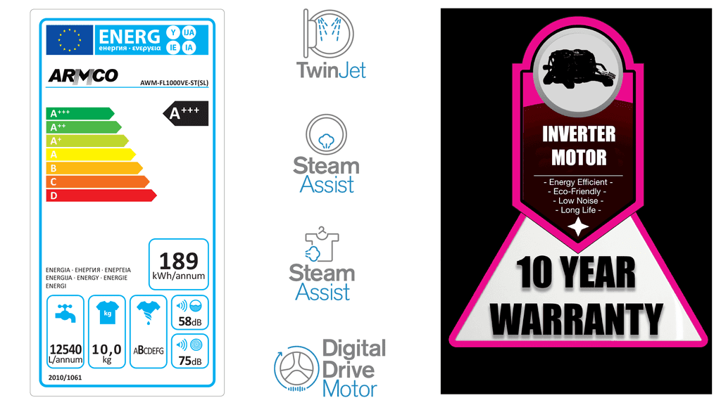 washer-dryer combo: awm-fl1200ve-st(sl) - 12kg, 69lt, bldc inverter motor front loading washer stacked with awm-hp1220(sl) - 12kg bldc inverter heat pump dryer.