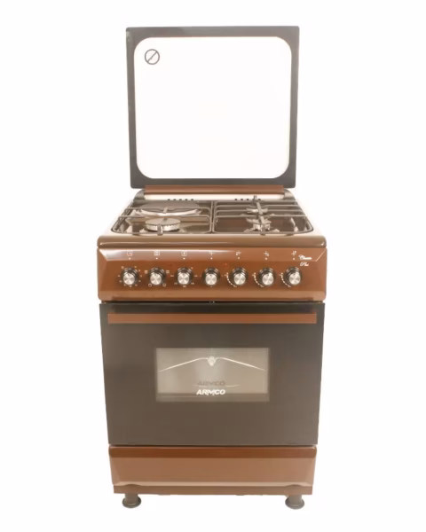 GC-F6631QX(BR) - 3 Multi-gas Burners + 1Electric (180mm-2000W RAPID Plate), 60X60 Oven+Grill, One Touch Auto ignition, Thermostat, Lamp, TEMPERED GLASS Lid, Rotisserie, Mechanical Timer, 1 Extra Round tray, Matt enamel pan supports and caps, Brown.