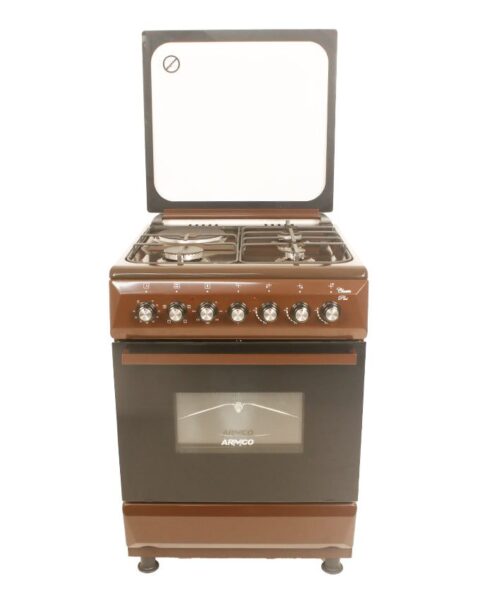 GC-F6631QX(BR) - 3 Multi-gas Burners + 1Electric (180mm-2000W RAPID Plate), 60X60 Oven+Grill, One Touch Auto ignition, Thermostat, Lamp, TEMPERED GLASS Lid, Rotisserie, Mechanical Timer, 1 Extra Round tray, Matt enamel pan supports and caps, Brown.