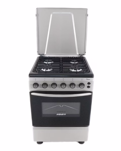 GC-F6640PX(SL) - 4 Gas, 60X60 Gas Oven+Grill, 1 Grid + 1 Tray, Double Glass oven Door, Timer, Lamp, Metal Lid, Button Ignition for Cooktop, Silver.