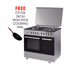 gc-f9642fbt2(sl) 4gas(1 wok sabaf burner + 1 small + 2 medium sabaf burners) +2 electric(1x145 + 1x180), 60cm x 90cm, rapid hot plate, electric oven, eu standard flame failure device, one touch auto ignition, wide enamelled matt colour pan support.