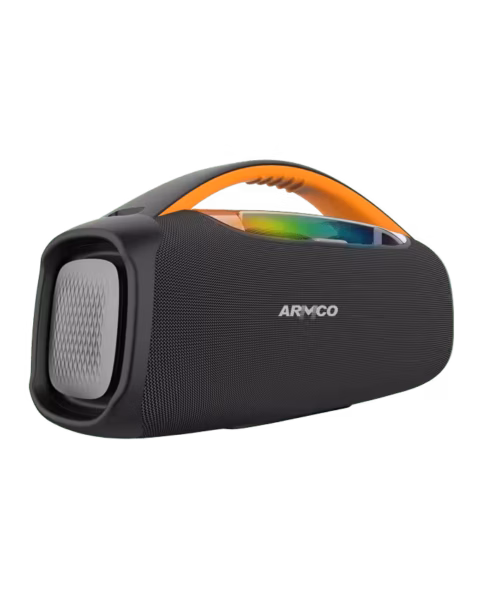 AHT-BBX120 - Waterproof Wireless Speaker (4.5" Supreme BASS + 2 x 3" Tweeter + 2 x 2.5" Surround Speaker), IPX6 rated waterproofing , 15000mAh capacity, Wireless connectivity up to 5m, 8-10 Hour play time, BT, USB, TF Card, Aux, Microphone input,Free wireless Mic and Karaoke function , TWS Pairing, 8 light modes, Double BASS radiator, Carry on Belt. 120W RMS.