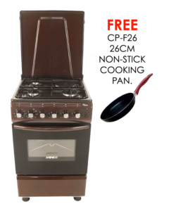 gc-f5531fx(br) - 3gas + 1 electric (rapid), static electric oven/grill 50x50, button ignition, thermostat, lamp, metal lid, rotisserie, mechanical timer, double glass oven door, 1 grid, 1 tray, adjustable feet, brown.