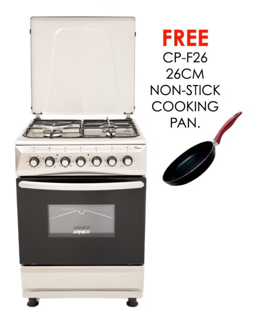 gc-f6631fx(ss) - 3gas+1electric (180mm large plate), 60x60 oven+grill,one touch auto ignition, thermostat, lamp, metal lid, rotisserie, mechanical timer, double glass oven door, grid, 1 tray, adjustable feet, 304ss high quality stainless steel body.