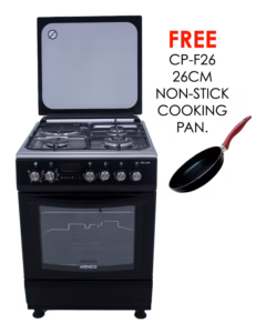 gc-f6631hx3(bk) - 3 multi-gas burners (1wok) + 1electric (180mm-2000w rapid plate), 60x60 oven+grill, flame failure device, one touch auto ignition, rotisserie, digital timer, cool door with removable inner glass oven.
