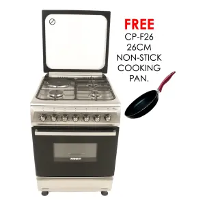 gc-f6631qx(ss) - 3 multi-gas burners + 1electric (180mm-2000w rapid plate), 60x60 oven+grill, one touch auto ignition, thermostat, lamp, tempered glass lid, rotisserie, mechanical timer, 1 extra round tray, matt enamel pan supports and caps, 304ss.