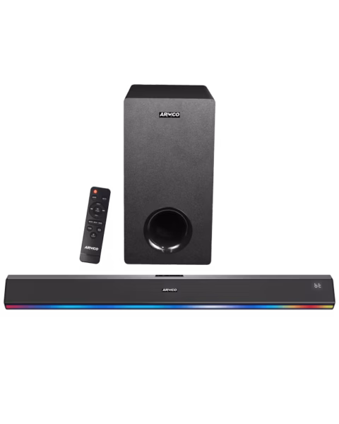 AHT-SB10270WX - WIRELESS SOUNDBAR with 10.0" Rich BASS sub woofer, 8000w PMPO, USB,FM Radio, USB, AUX, Optical, HD ARC, High power output 250w (r.m.s), Remote Control. New - With Bluetooth function and 7 Colours pulsating display.