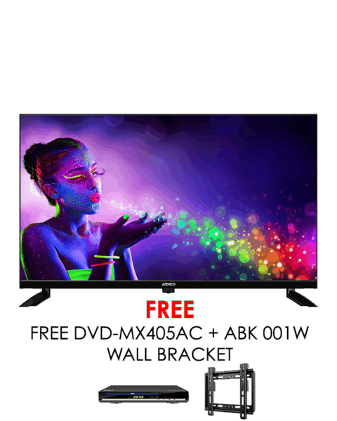 ARMCO 43" LED TV, Digital SMART FHD 1080p, Android 14.0 OS, Frameless design, USB Movies, Multi Format, 3xHDMI, 2xUSB, Memory 1G+8G, CI Slot, Hi Fi Sound, VGA Connector, RJ45 Input, Mini AV, Energy Saving, With Remote