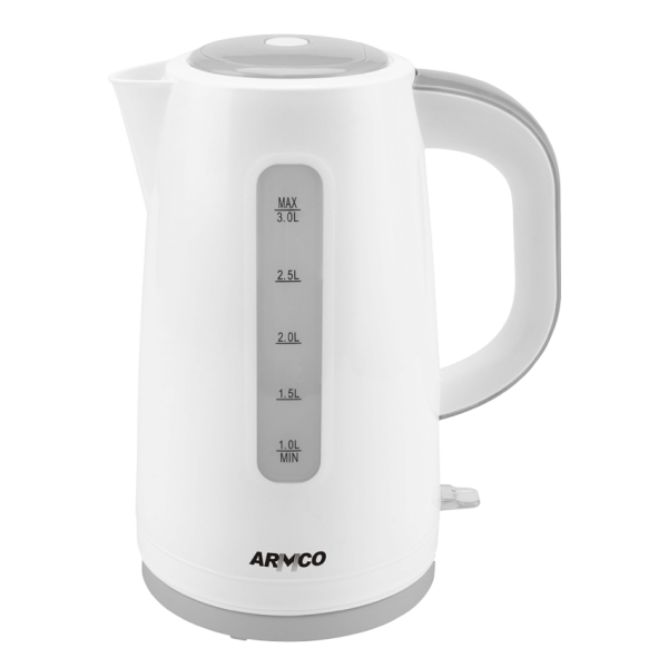 AKT-315LED 3.0L Kettle, Cordless 2200W, Dual Water Level Indicator, Overheat Protection, LED On/Off, 360° Base – White