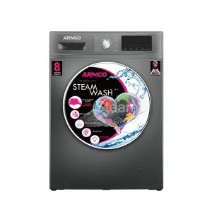 8KG, 55LT, 1400 RPM, FRONT LOADING, BLDC INVERTER MOTOR, 15 PROGRAMS, TOUCH PANEL, DIGITAL DISPLAY, STEAM WASH, DARK GRAY BODY COLOR, PC COVER DOOR GLASS, CHROME KNOB MATERIAL, STAINLESS STEEL DRUM