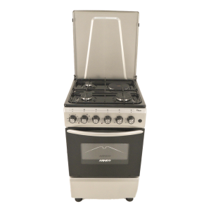 3Gas + 1 Electric Gas Cooker (RAPID), Static Electric Oven/Grill 50X55, Button ignition, Thermostat, Lamp, Metal Lid, Rotisserrie, Mechanical Timer, Double glass Oven Door, 1 grid, 1 Tray, Adjustable Feet SILVER