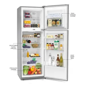 ARF-NF298K(SL) 285L Double Door Refrigerator – 3 Glass Shelves, Twist Ice Maker, LED Light, 3-Star EPRA, Silver.