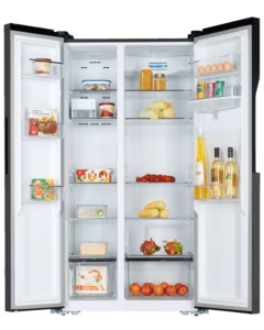 ARF-NF758-SBSK(DS) - Armco Refrigerator,575L, 2 door Side by Side (365L Refrigerator/210L Freezer), Inbuilt Water Dispenser, LED Interior Lamp, Electronic Temperature control, Energy Saving INVERTER COMPRESSOR, Multi Airflow, 3 Strengthened Tempered Glass Shelves, Crystal Vegetable Crisper, Egg Tray, Dark Silver. 3 Star EPRA rating