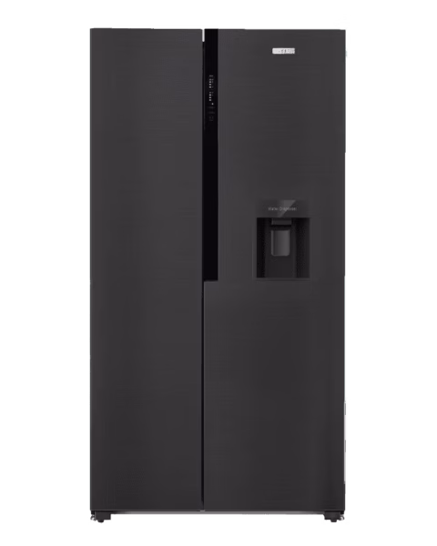 ARF-NF758-SBSK(DS) - Armco Refrigerator,575L, 2 door Side by Side (365L Refrigerator/210L Freezer), Inbuilt Water Dispenser, LED Interior Lamp, Electronic Temperature control, Energy Saving INVERTER COMPRESSOR, Multi Airflow, 3 Strengthened Tempered Glass Shelves, Crystal Vegetable Crisper, Egg Tray, Dark Silver. 3 Star EPRA rating